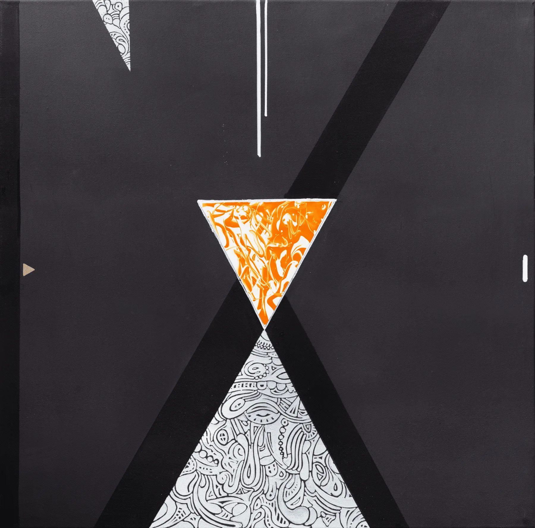 Orange Matter #5 — abstract painting in acrylic and oil on cotton, 60 by 60 centimetres